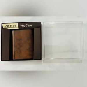 Vintage NIB Amity Key Case Holder Tan Cowhide Leather made in Wisconsin USA